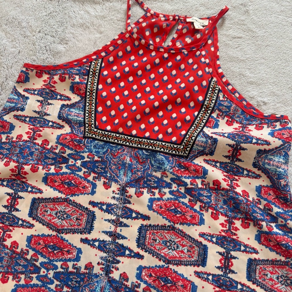 Monteau Boho Tribal Print Halter Tank Top Handkerchief Hem Sleeveless Women’s L‎